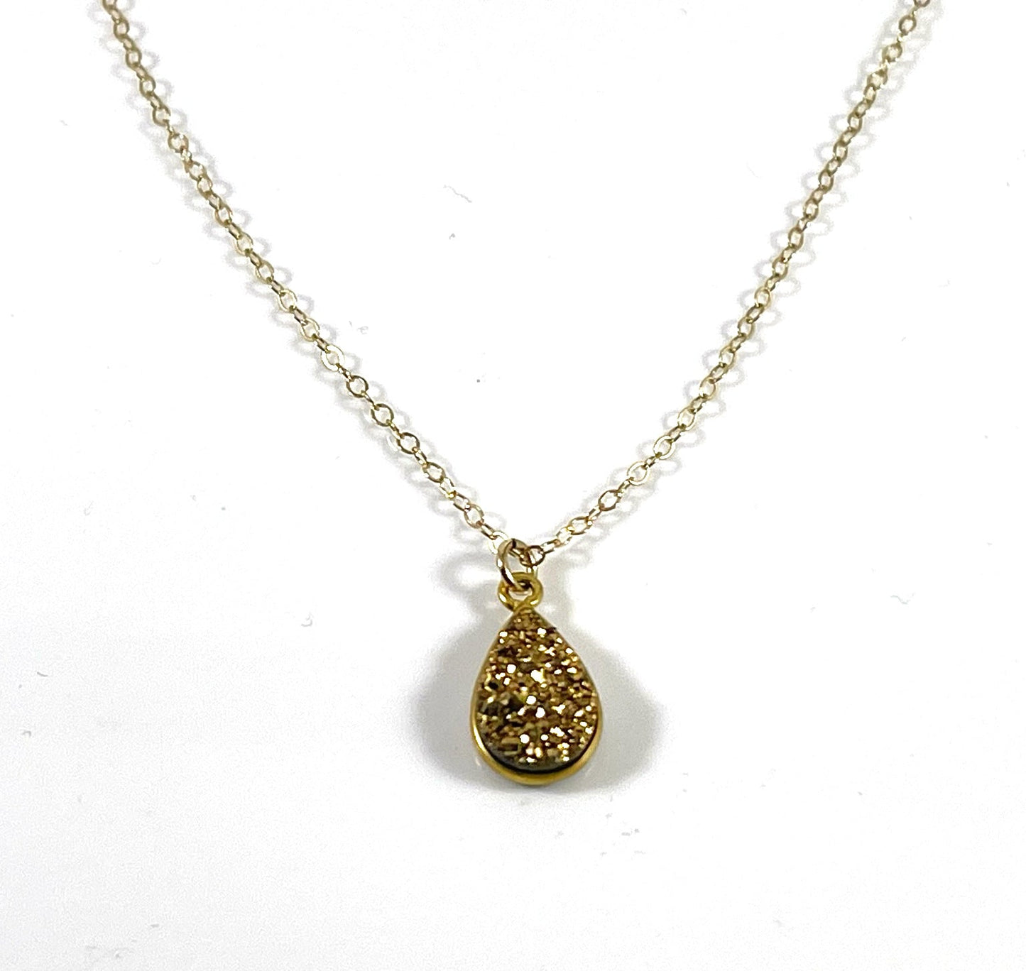 Gold Druzy Teardrop Necklace – 14k Gold Fill