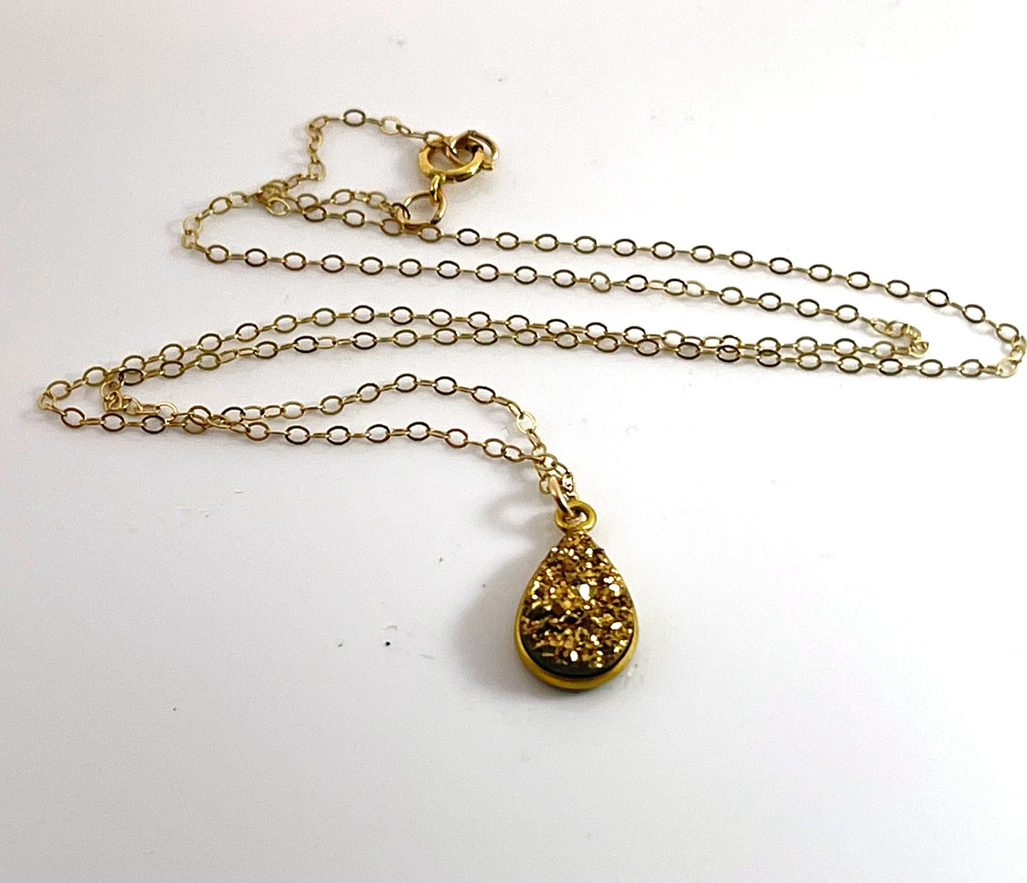 Gold Druzy Teardrop Necklace – 14k Gold Fill
