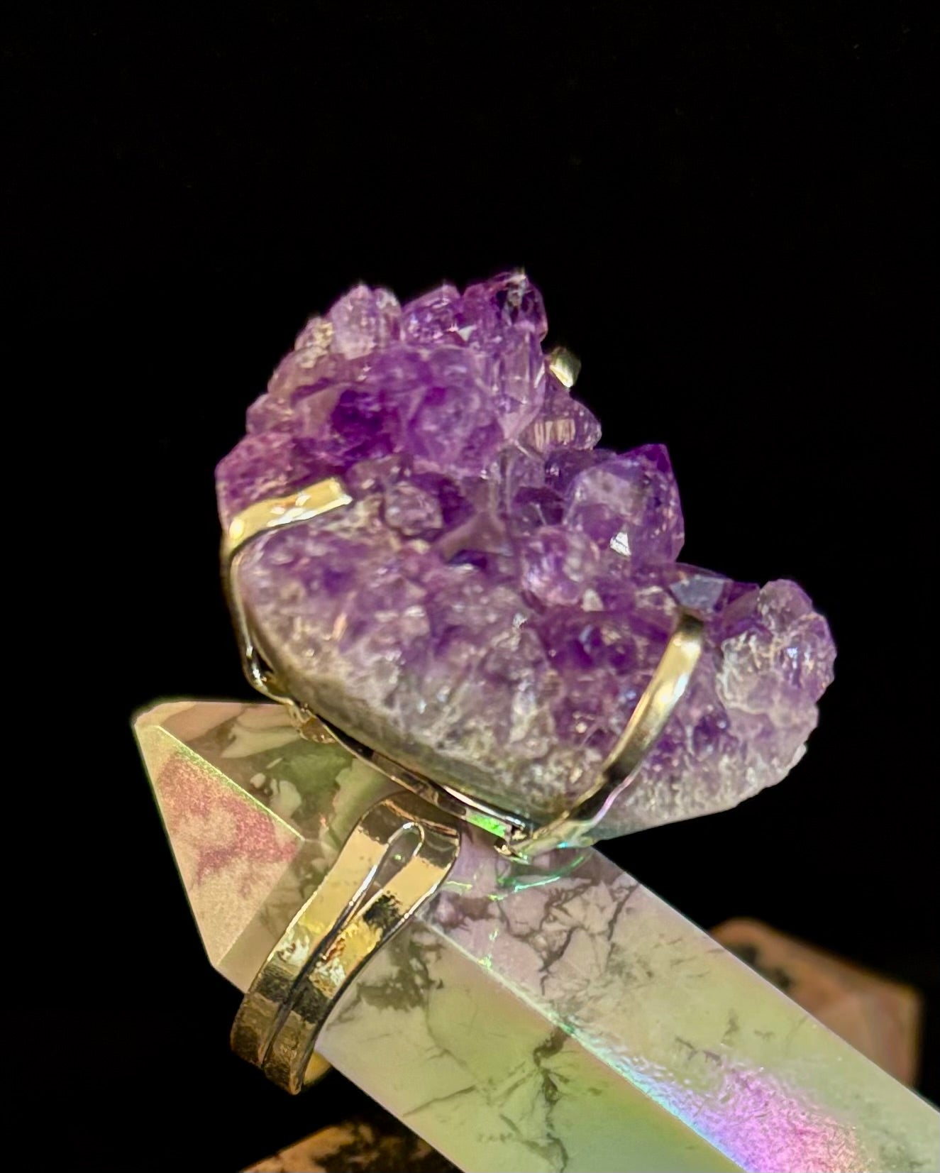 Natural Amethyst Geode Statement Ring – Handmade in Brazil