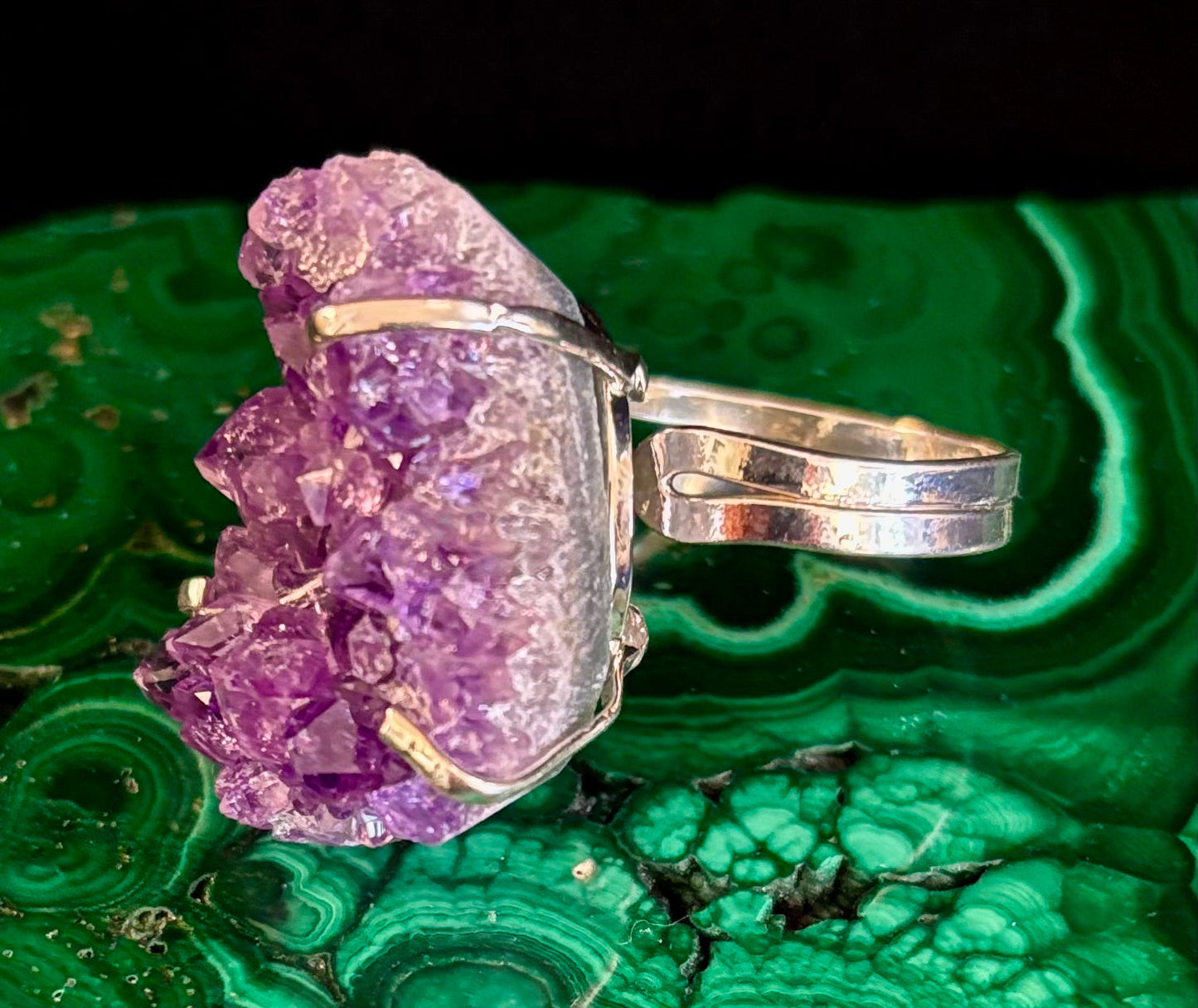 Natural Amethyst Geode Statement Ring – Handmade in Brazil