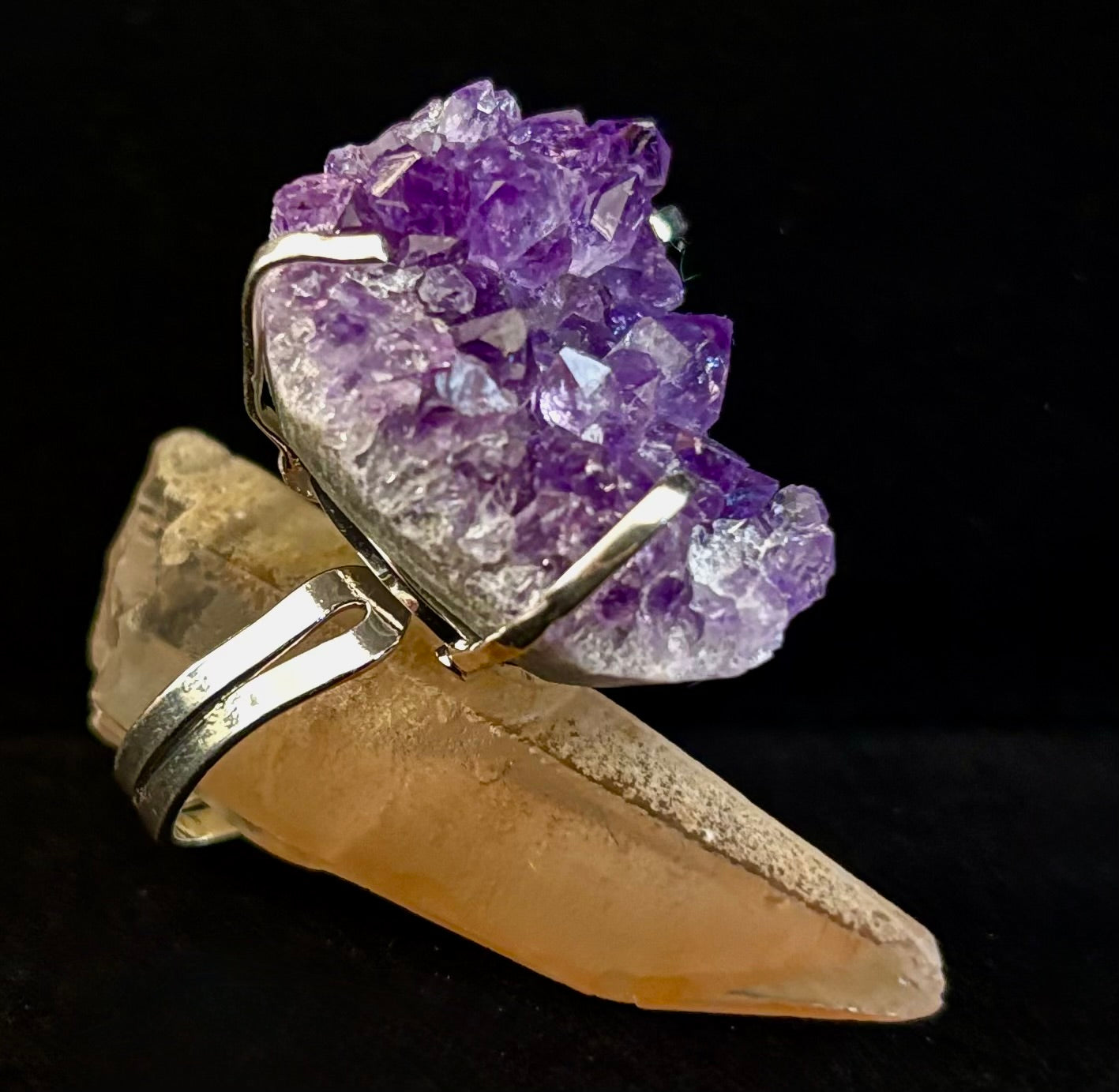 Natural Amethyst Geode Statement Ring – Handmade in Brazil