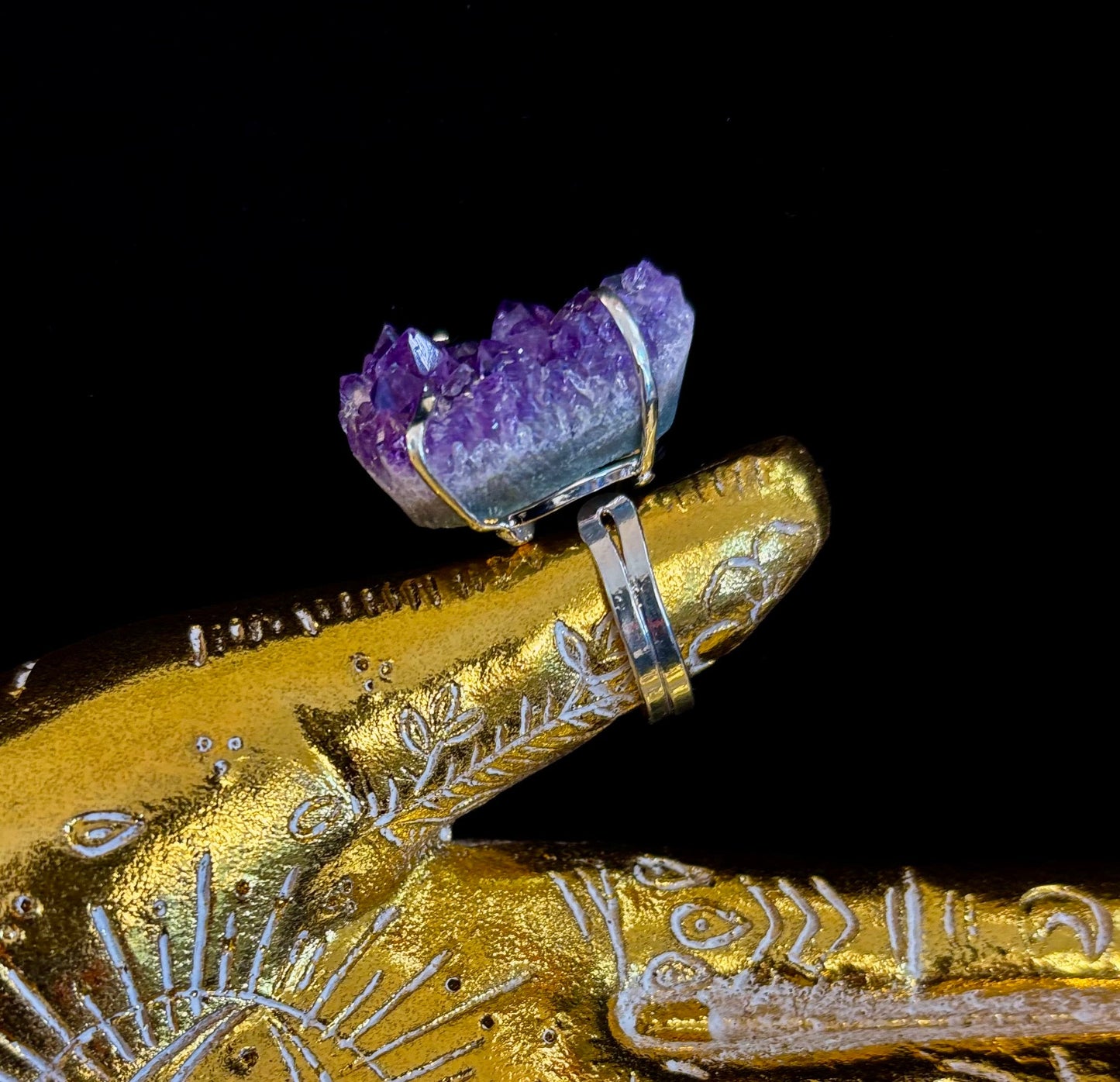 Natural Amethyst Geode Statement Ring – Handmade in Brazil