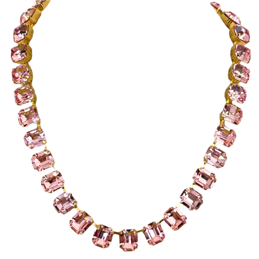Cara Pink Crystal Square Cut Necklace