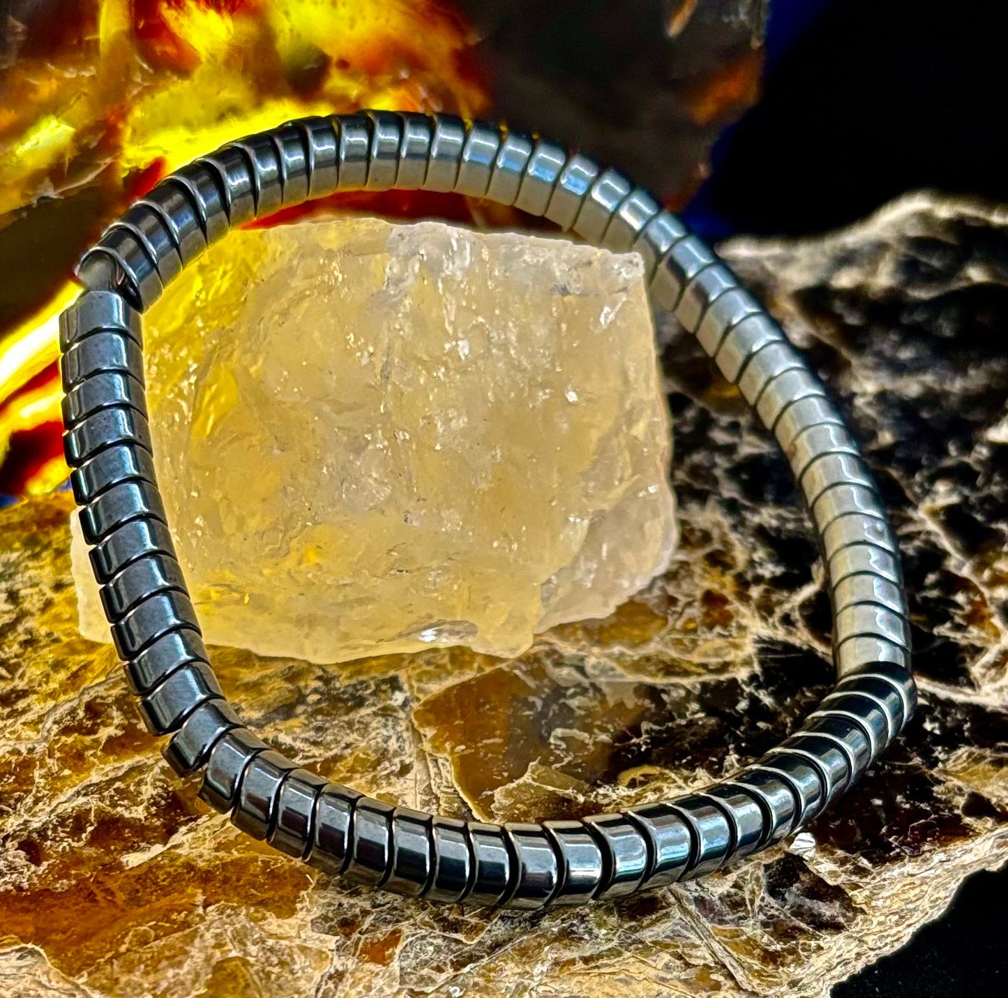 🐍 Snake Bone Style Hematite Bracelet – Bold & Modern Power Piece