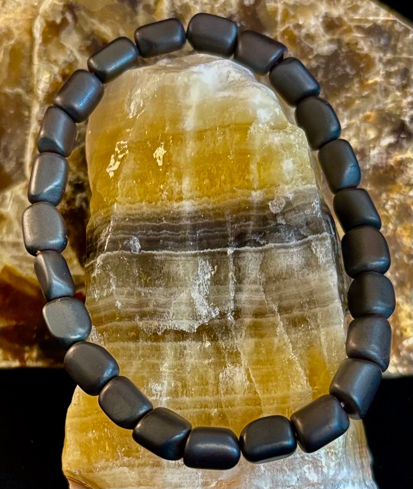 Hematite Bead Bracelet – Gunmetal, Gold & Silver (Medium–Large Wrists)