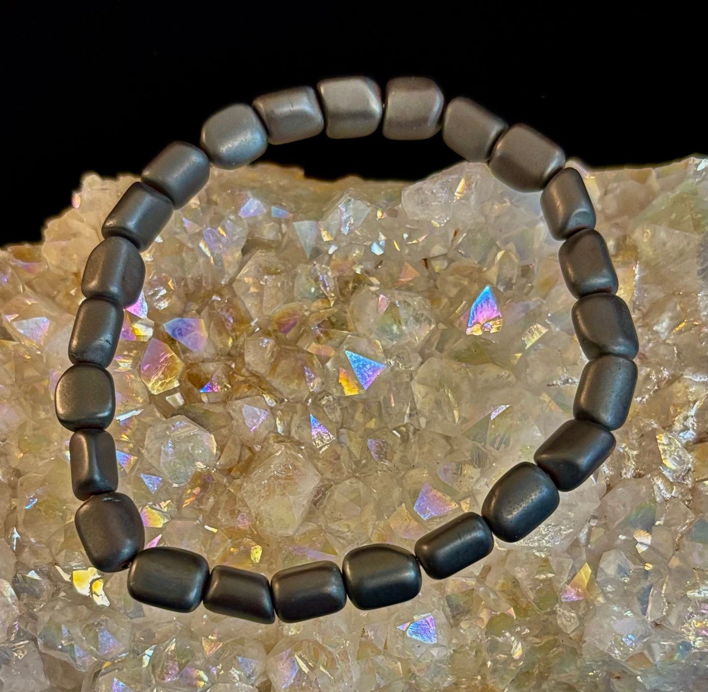 Hematite Bead Bracelet – Gunmetal, Gold & Silver (Medium–Large Wrists)