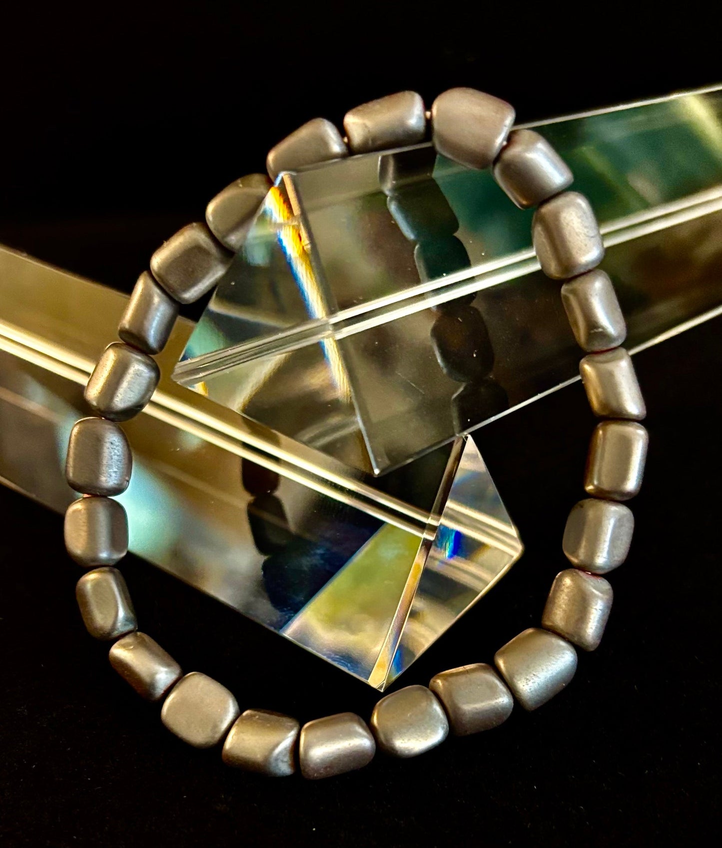 Hematite Bead Bracelet – Gunmetal, Gold & Silver (Medium–Large Wrists)