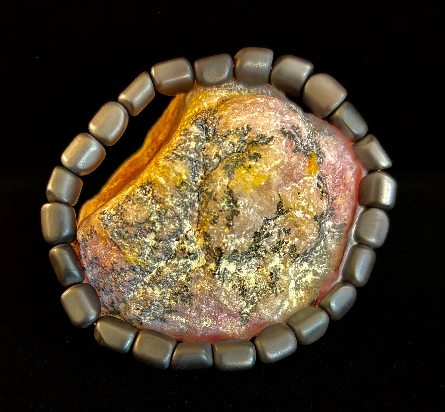 Hematite Bead Bracelet – Gunmetal, Gold & Silver (Medium–Large Wrists)