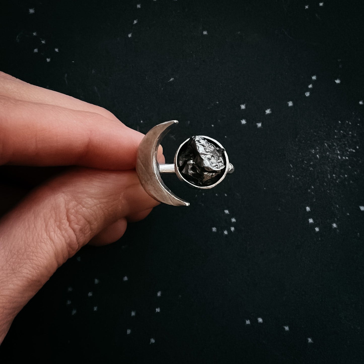 Crescent Moon Wrap Ring with Authentic Meteorite