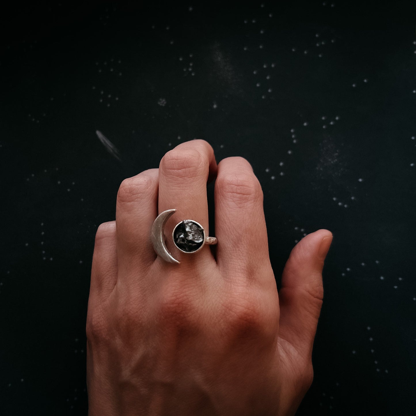 Crescent Moon Wrap Ring with Authentic Meteorite