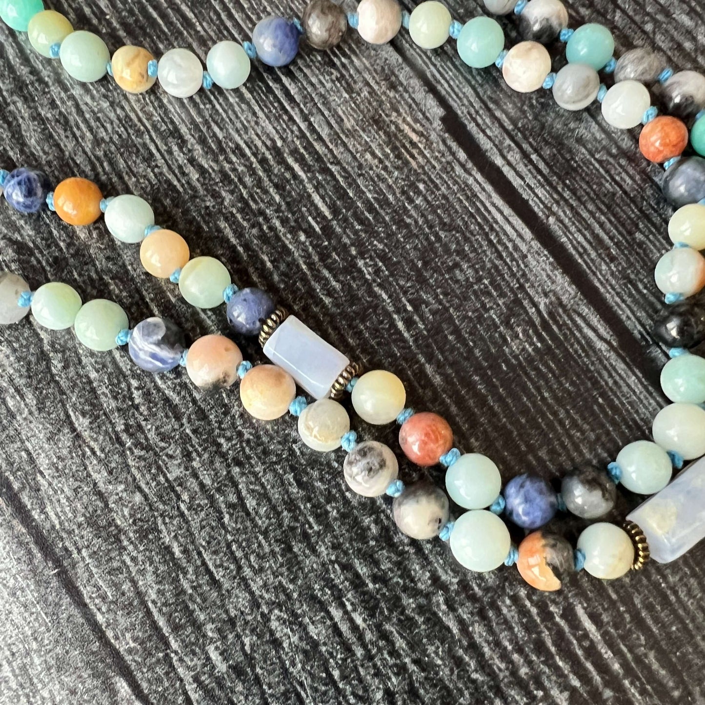 Ocean Tides Meditation Mala – 108 Beads of Amazonite & Blue Lace Agate