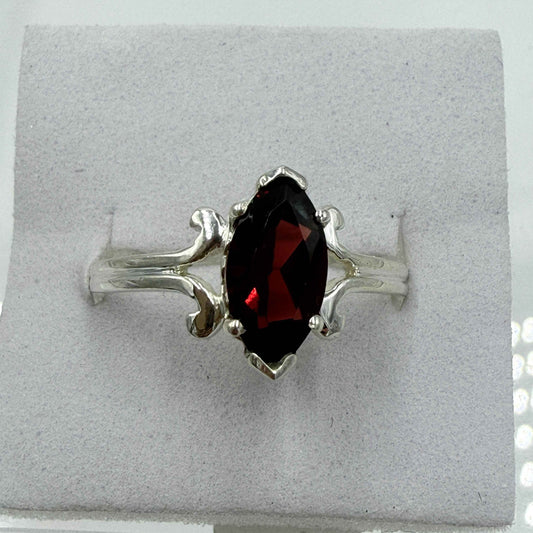 Sterling Silver Marquise Garnet Ring – Size 10 – Passion, Strength & Grounding