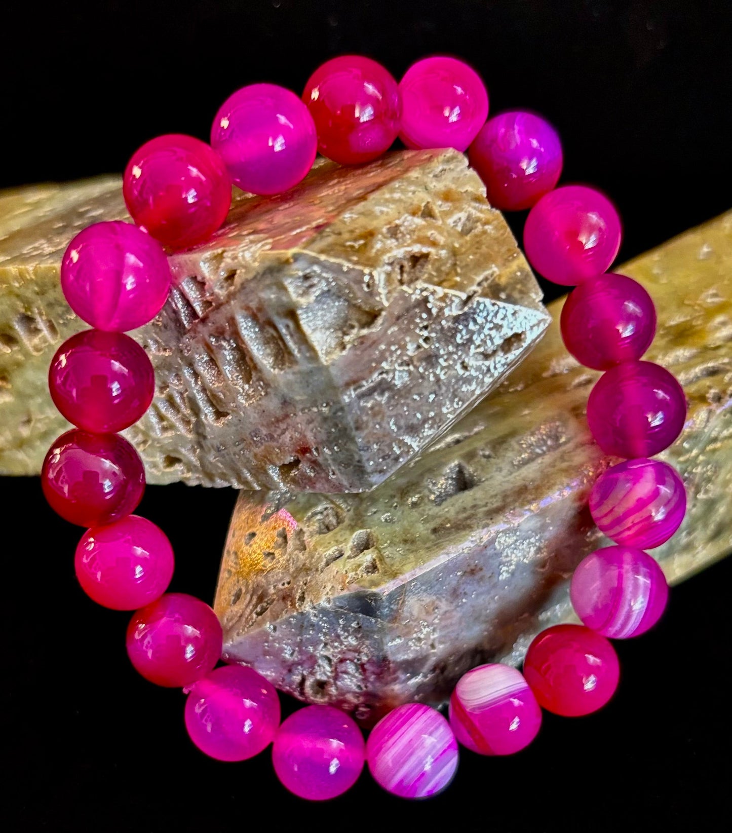 ❤️ Rose Red Striped Agate Beaded Bracelet – 10mm Natural Stone for Large Wrists