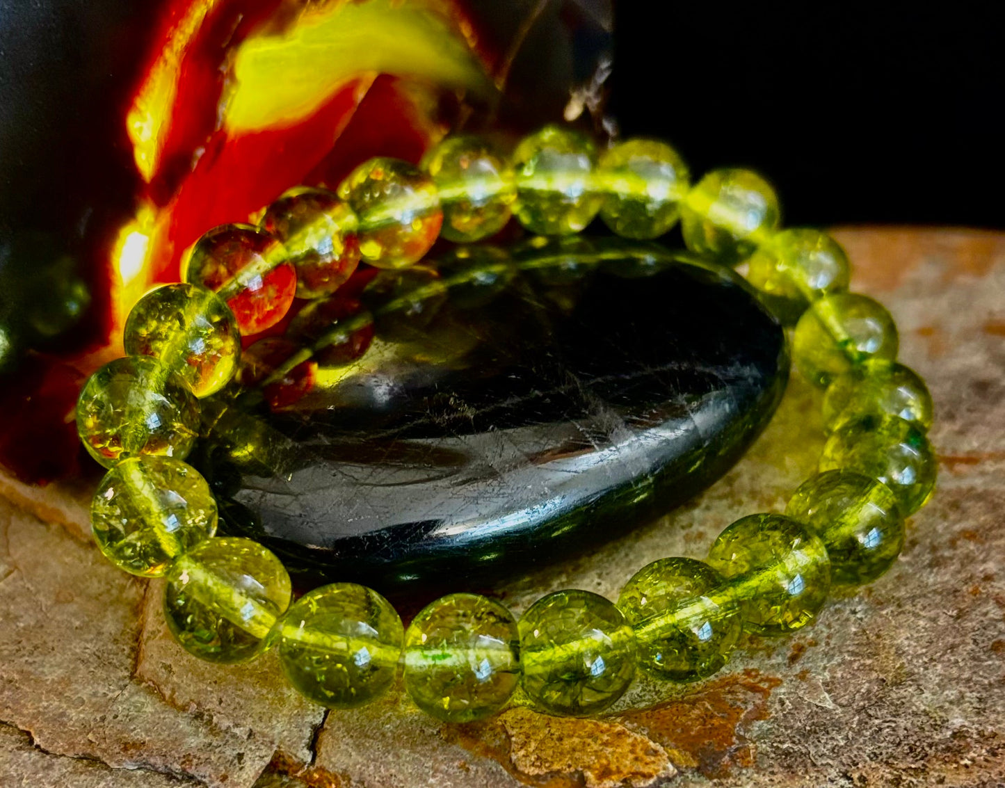 Green Peridot Healing Bracelet – 8mm or 10mm Beads for Abundance, Growth & Emotional Clarity