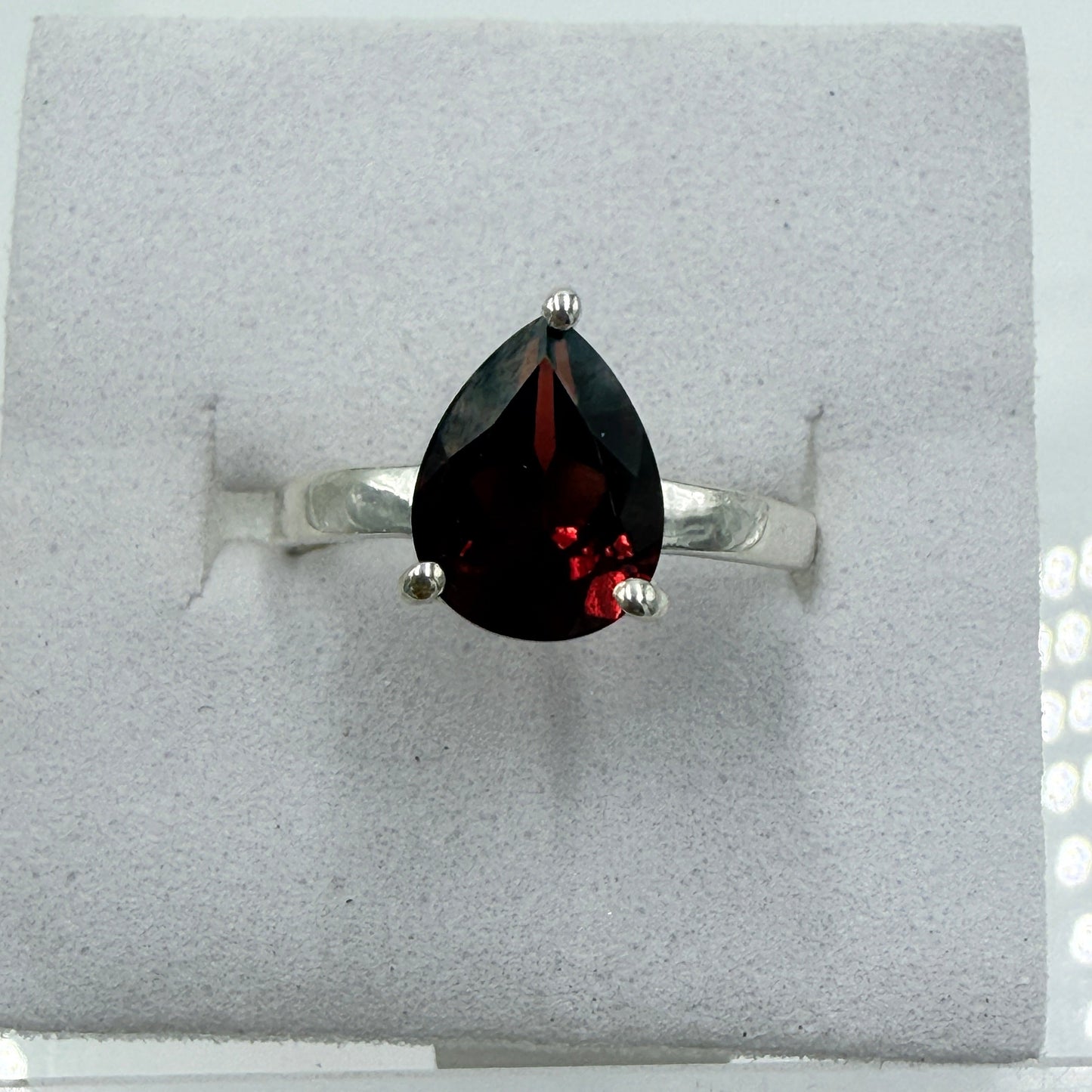 Sterling Silver Pear-Cut Garnet Ring – Size 6 – Passion, Strength & Grounding