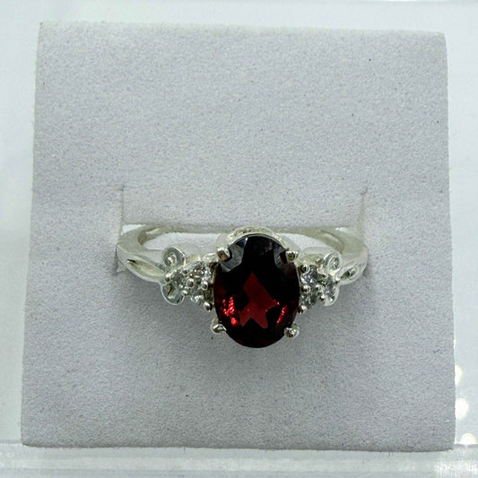 Sterling Silver Oval Garnet Scroll Ring – Size 7 – Passion, Strength & Grounding