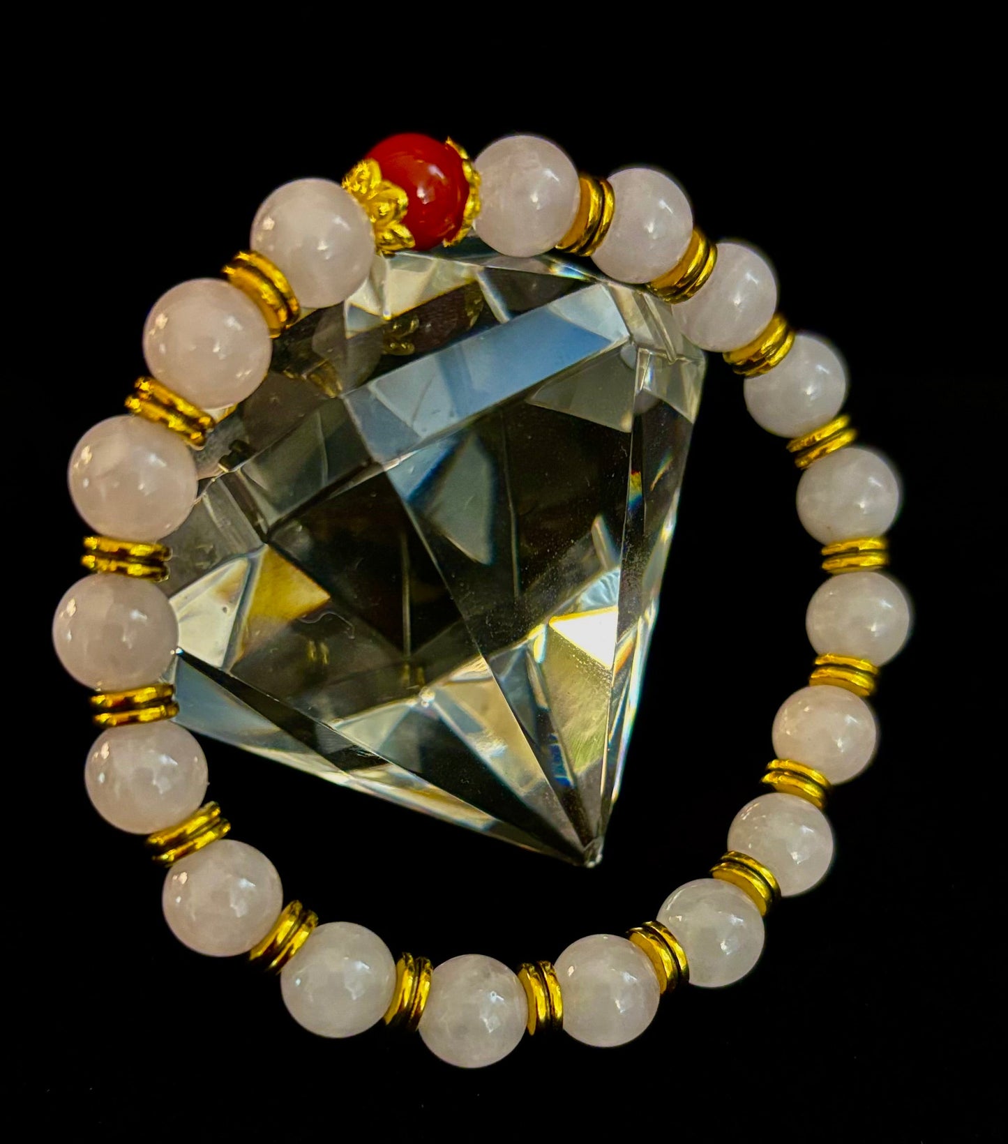 Love Surrounds You Bracelet – Rose Quartz & Banded Carnelian with Gold Accents