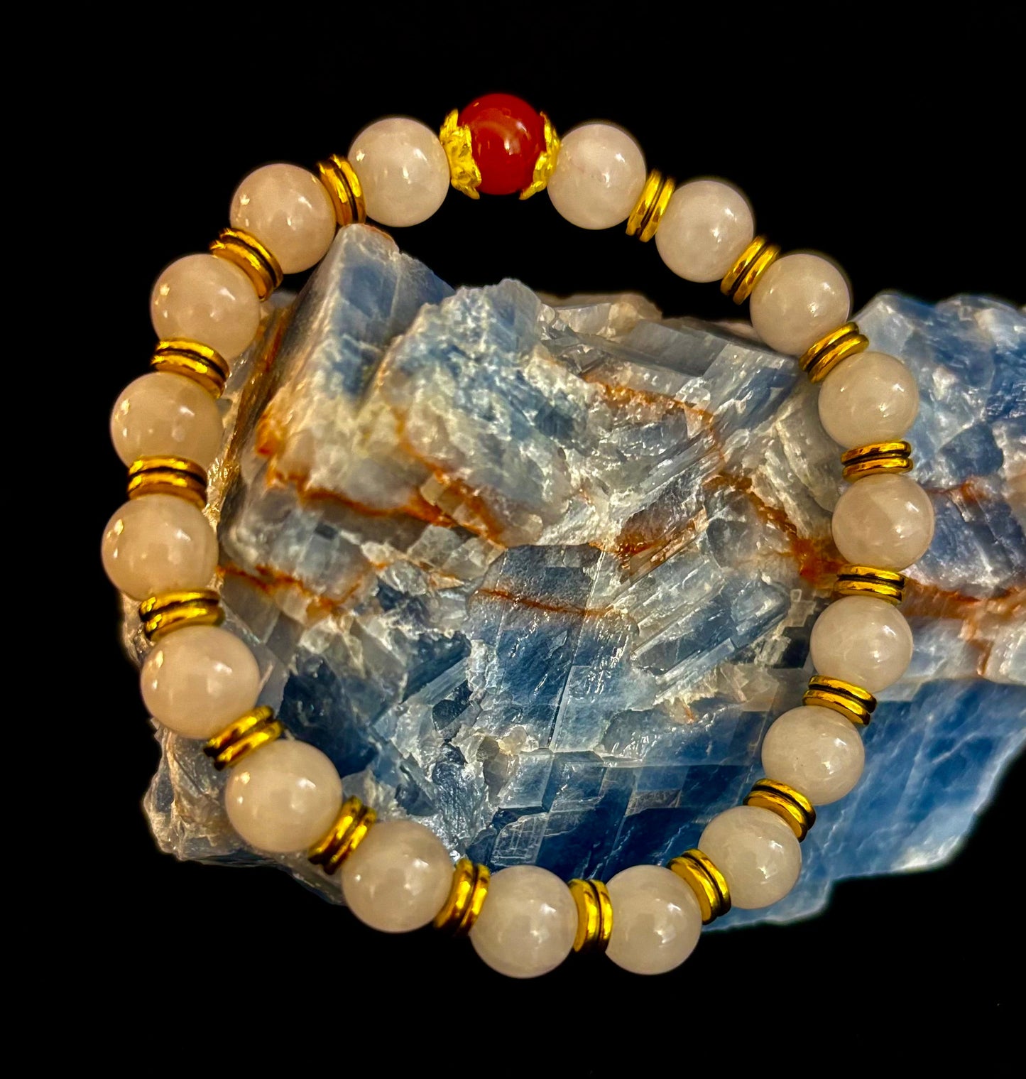 Love Surrounds You Bracelet – Rose Quartz & Banded Carnelian with Gold Accents
