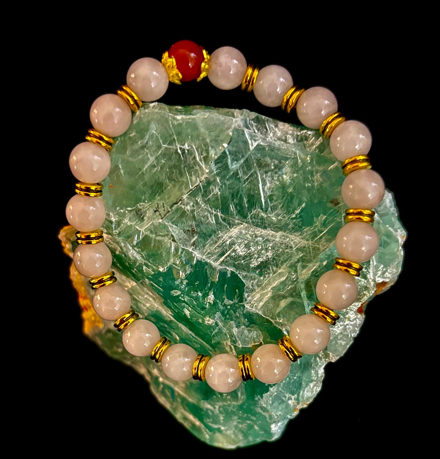 Love Surrounds You Bracelet – Rose Quartz & Banded Carnelian with Gold Accents