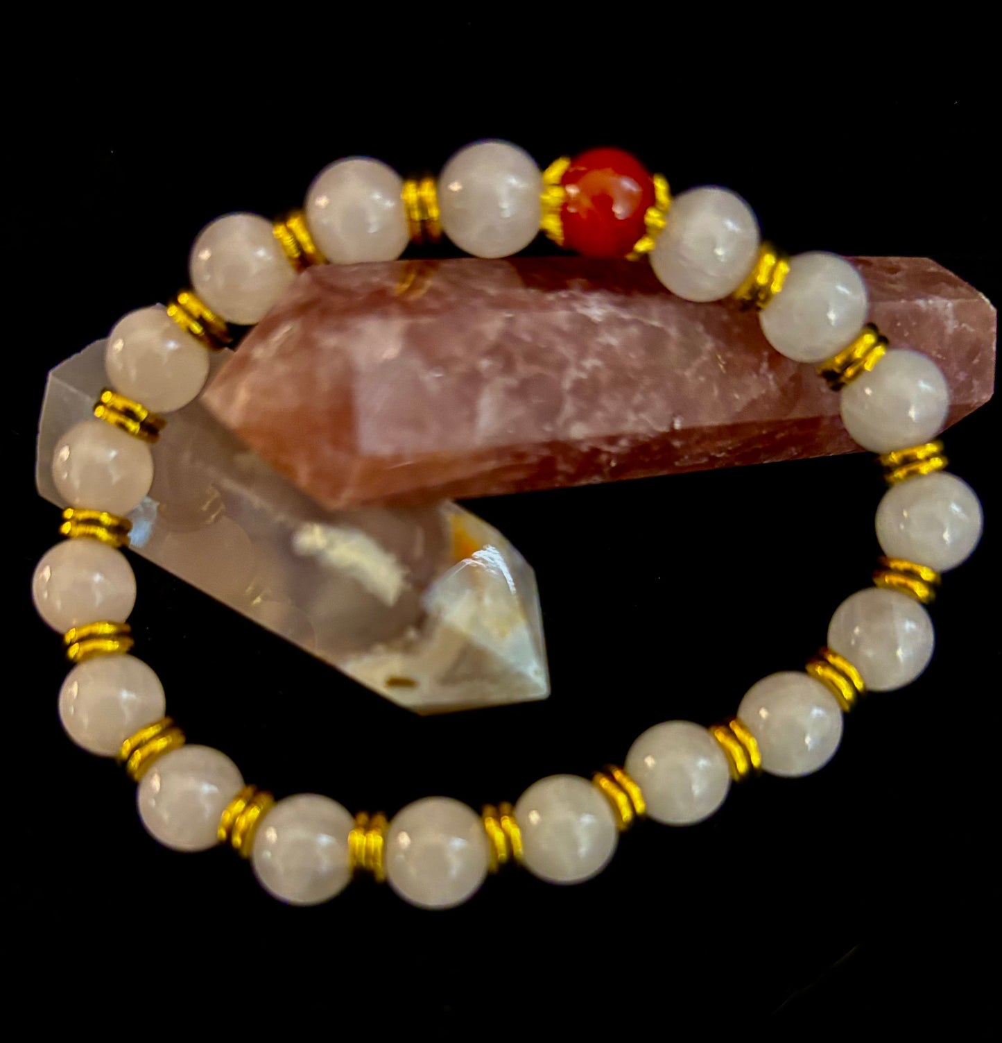 Love Surrounds You Bracelet – Rose Quartz & Banded Carnelian with Gold Accents