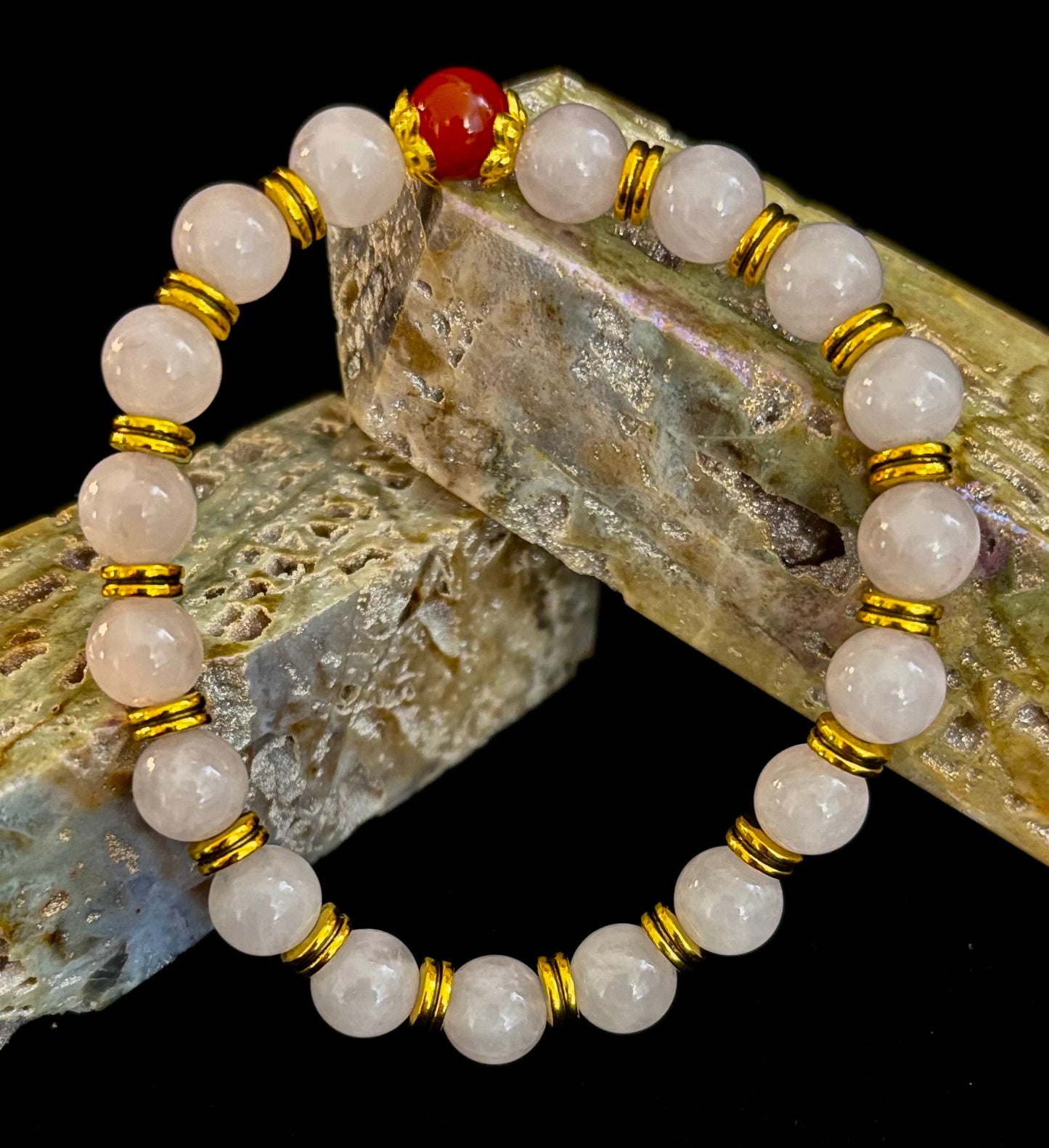 Love Surrounds You Bracelet – Rose Quartz & Banded Carnelian with Gold Accents