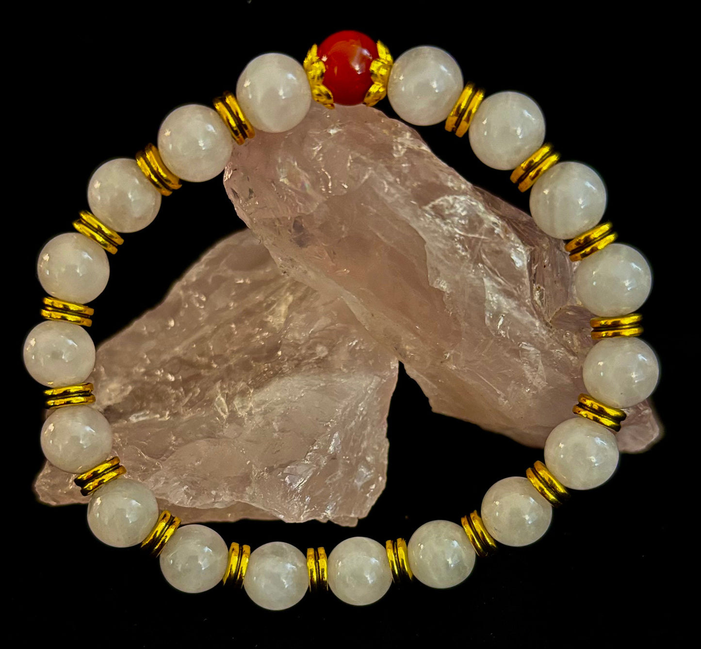 Love Surrounds You Bracelet – Rose Quartz & Banded Carnelian with Gold Accents