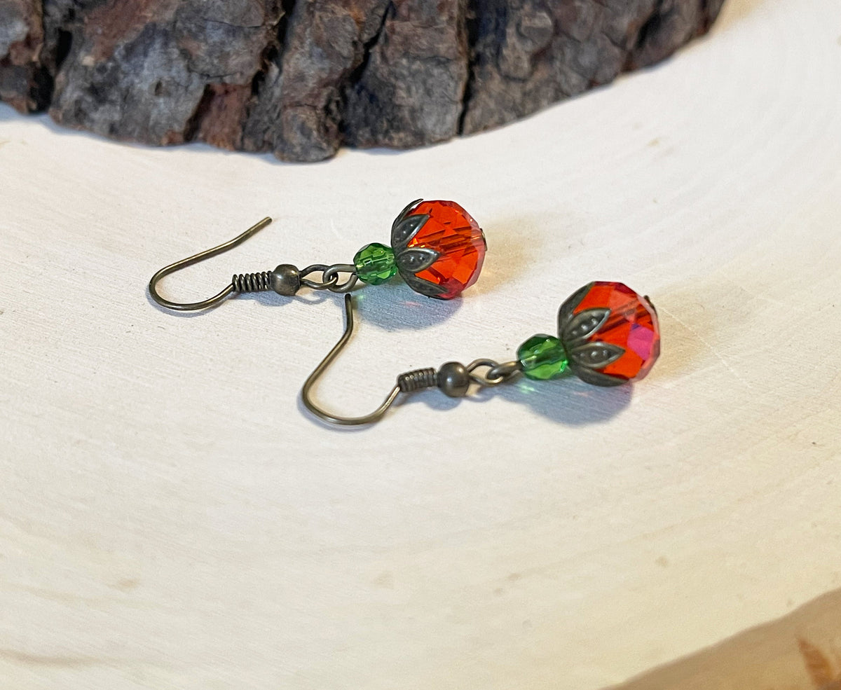Swarovski Crystal Pumpkin Earrings – Orange & Green Fall Earrings
