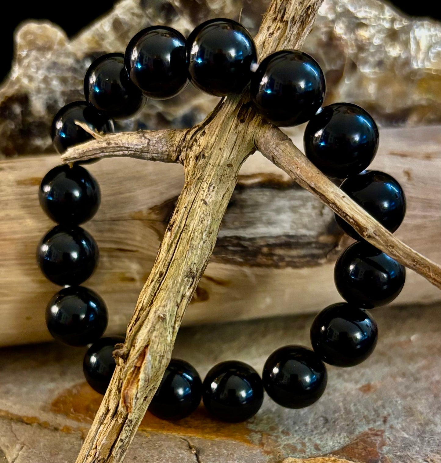 Black Obsidian Beaded Bracelet – Grounding, Protection & Inner Peace