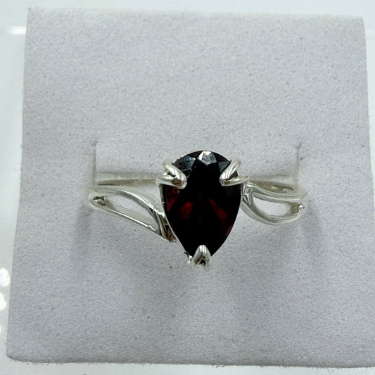 Sterling Silver Pear Garnet Ring – Size 9 – Passion, Strength & Grounding