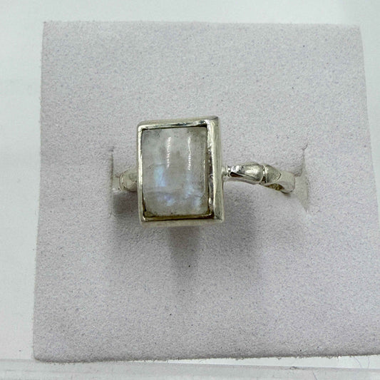 Sterling Silver Rainbow Moonstone Rectangle Ring – Size 5 – Intuition, Inner Vision & New Beginnings
