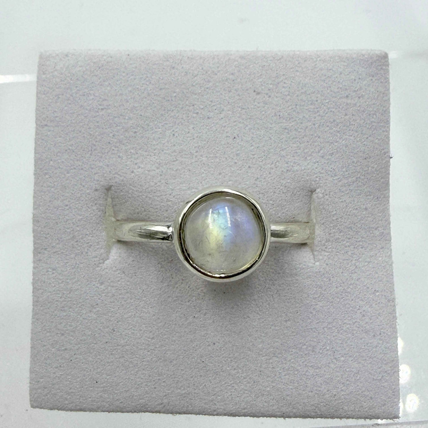 Sterling Silver Rainbow Moonstone Faceted Solitaire Ring – Size 10 – Intuition, Inner Growth & New Beginnings