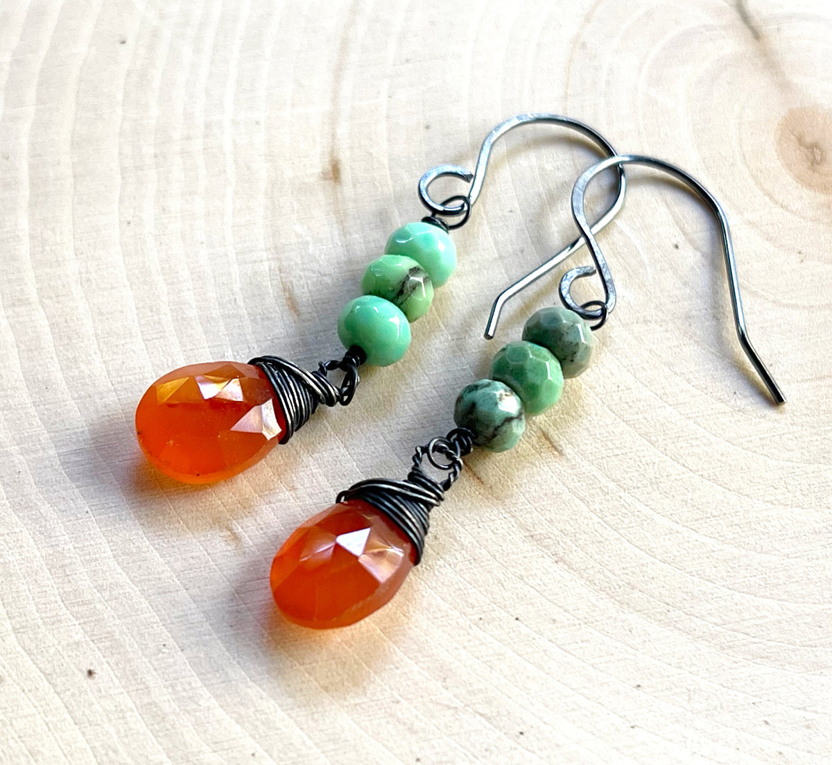 Carnelian & African Turquoise Earrings – Oxidized Sterling Silver