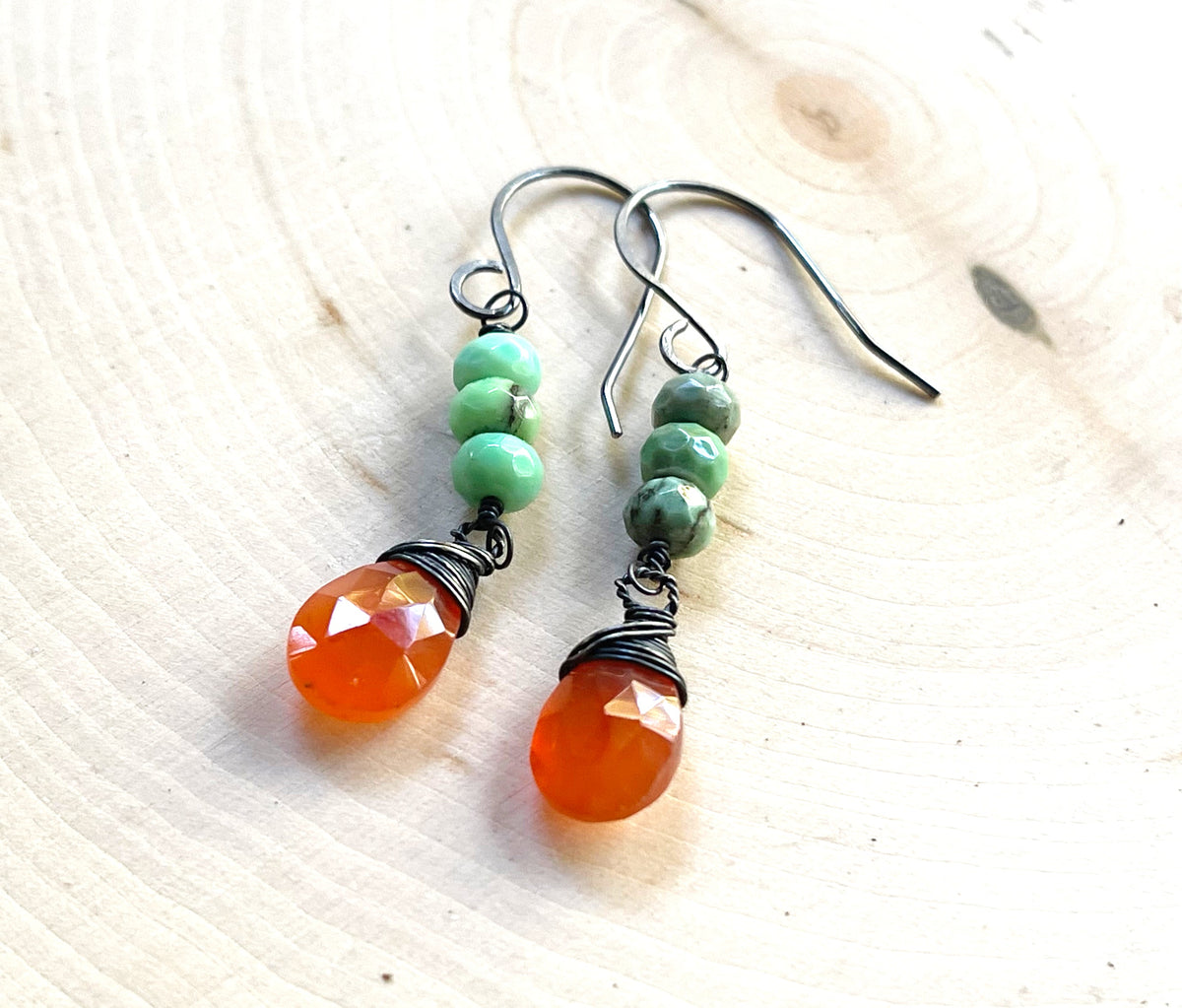 Carnelian & African Turquoise Earrings – Oxidized Sterling Silver
