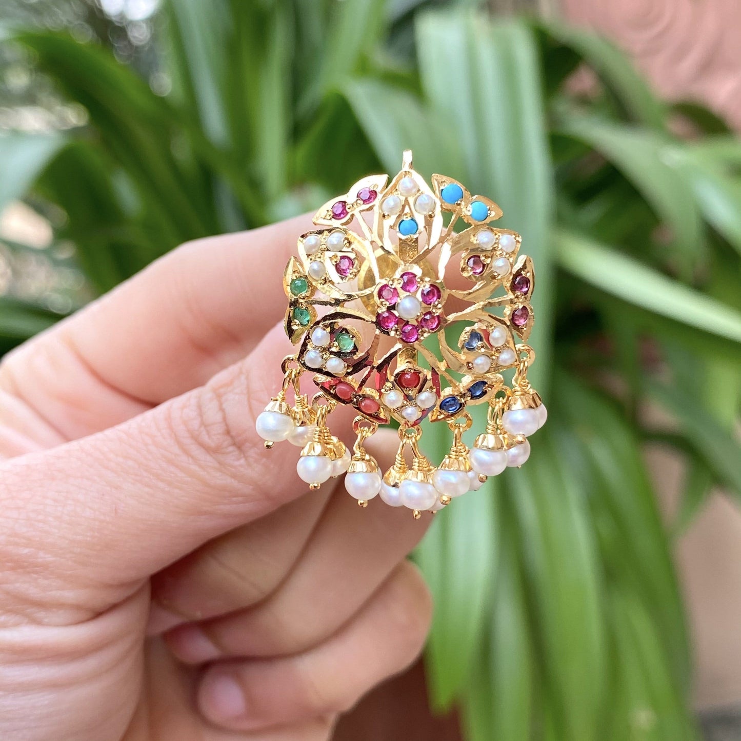 Navratan Jadau Studs in Gold Plated Sterling Silver ( SHIPS IN 5 WEEKS )