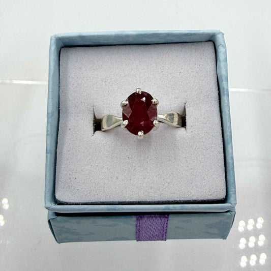 Sterling Silver Faceted Oval Ruby Ring - Size 5 - Passionate, Vital & Empowering