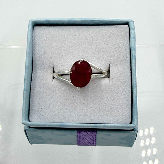 Sterling Silver Split Banded Oval Ruby Ring - Size 10 - Passionate, Vital & Empowering