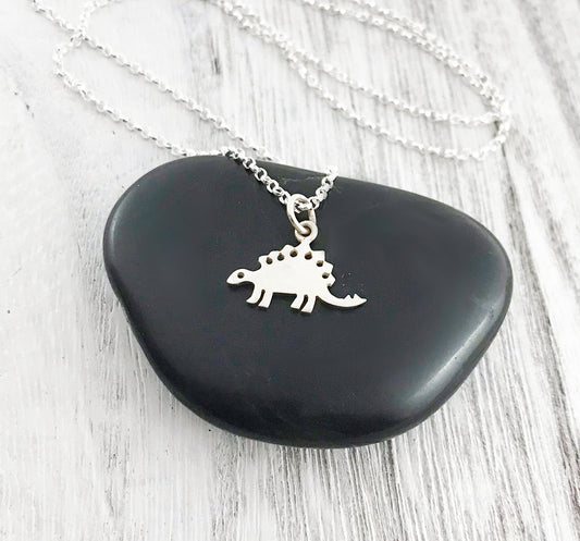 Stegosaurus Dinosaur Necklace - Sterling Silver - Friendship Necklace - Gift for Her