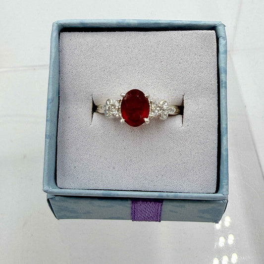 Sterling Silver Bow Band Ruby Ring - Size 6 - Passionate, Vital & Empowering
