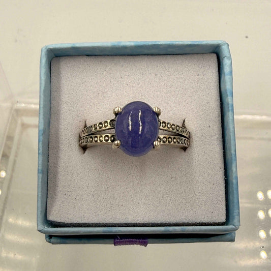 Sterling Silver Split Banded Oval Tanzanite Ring - Size 8 - Spiritual, Intuitive & Elevated