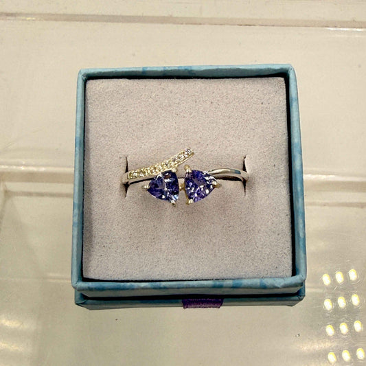 Sterling Silver Double Triangle Tanzanite Ring - Size 9 - Spiritual, Intuitive & Elevated