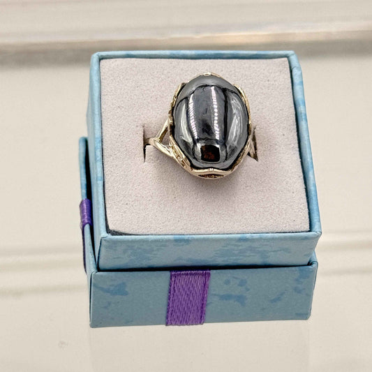 Sterling Silver Cross Banded Terahertz Ring - Size 9 - Healing, Energizing & Cleansing
