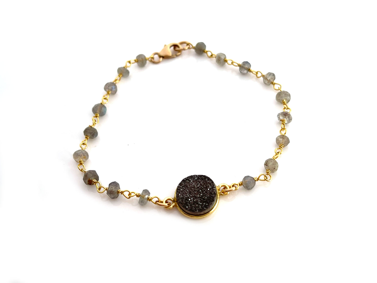 Labradorite and Druzy Gemstone 14k Gold Filled Bracelet