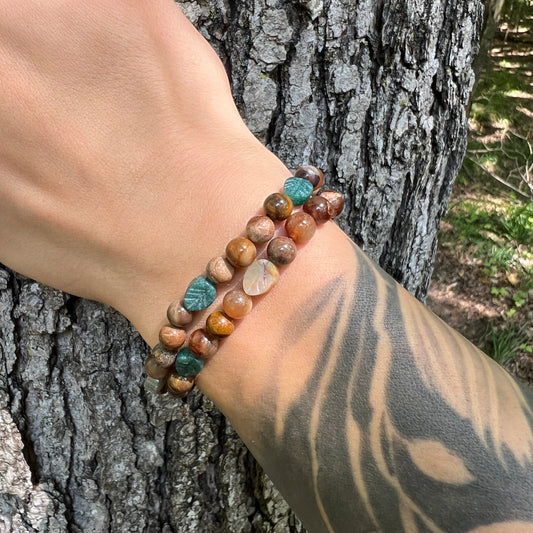 Turning Leaves Bracelet - Agate + Wood Opal