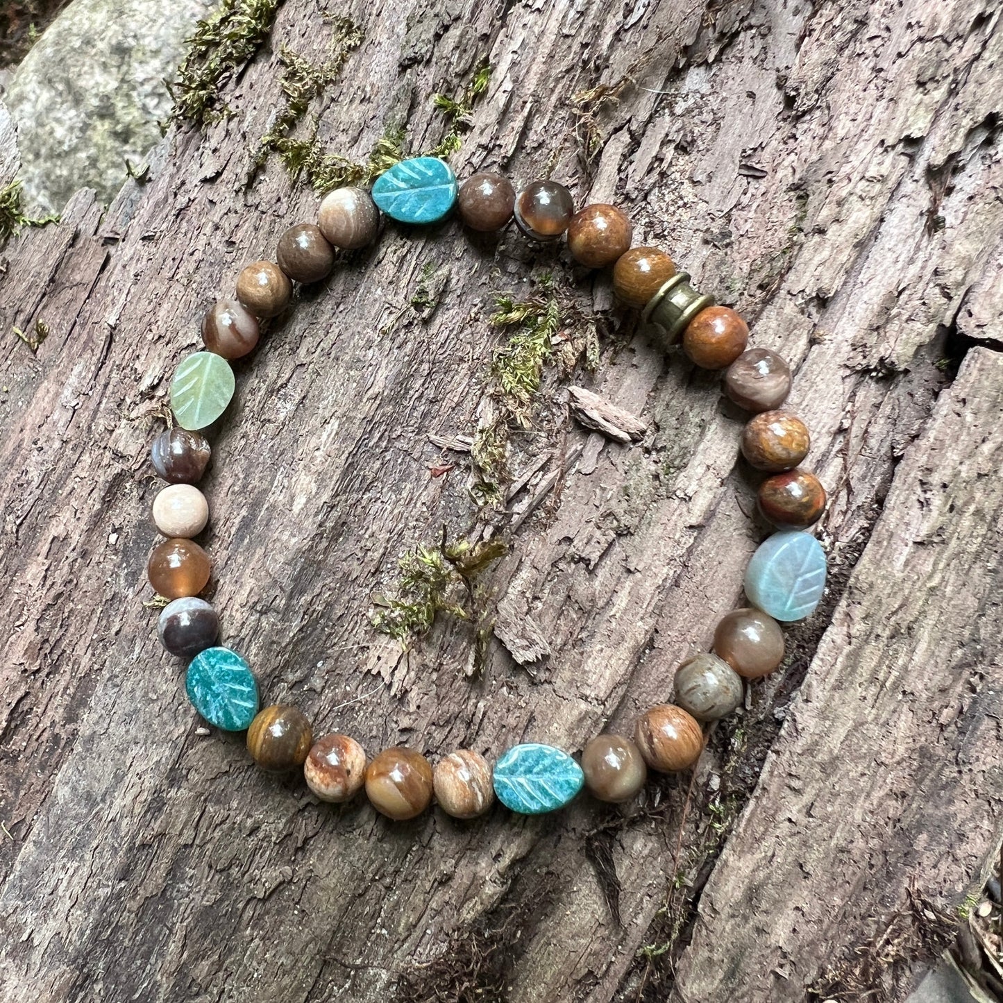 Turning Leaves Bracelet - Agate + Wood Opal