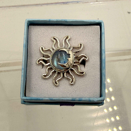 Sterling Silver Sun & Moon Moonstone Ring - Size 10 - Intuitive, Balance & Serenity