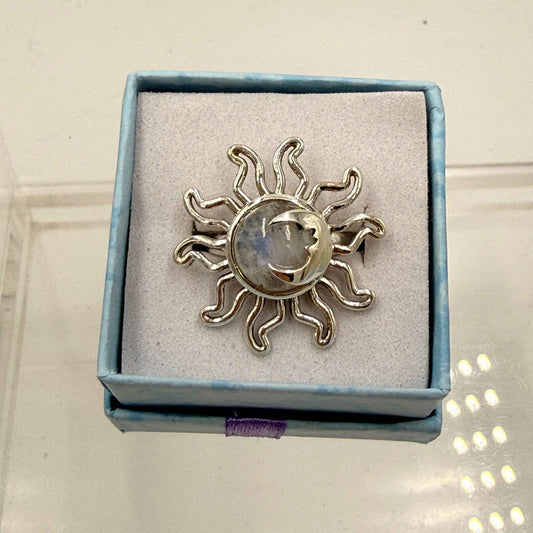 Sterling Silver Sun & Moon Moonstone Ring - Size 6 - Intuitive, Balance & Serenity
