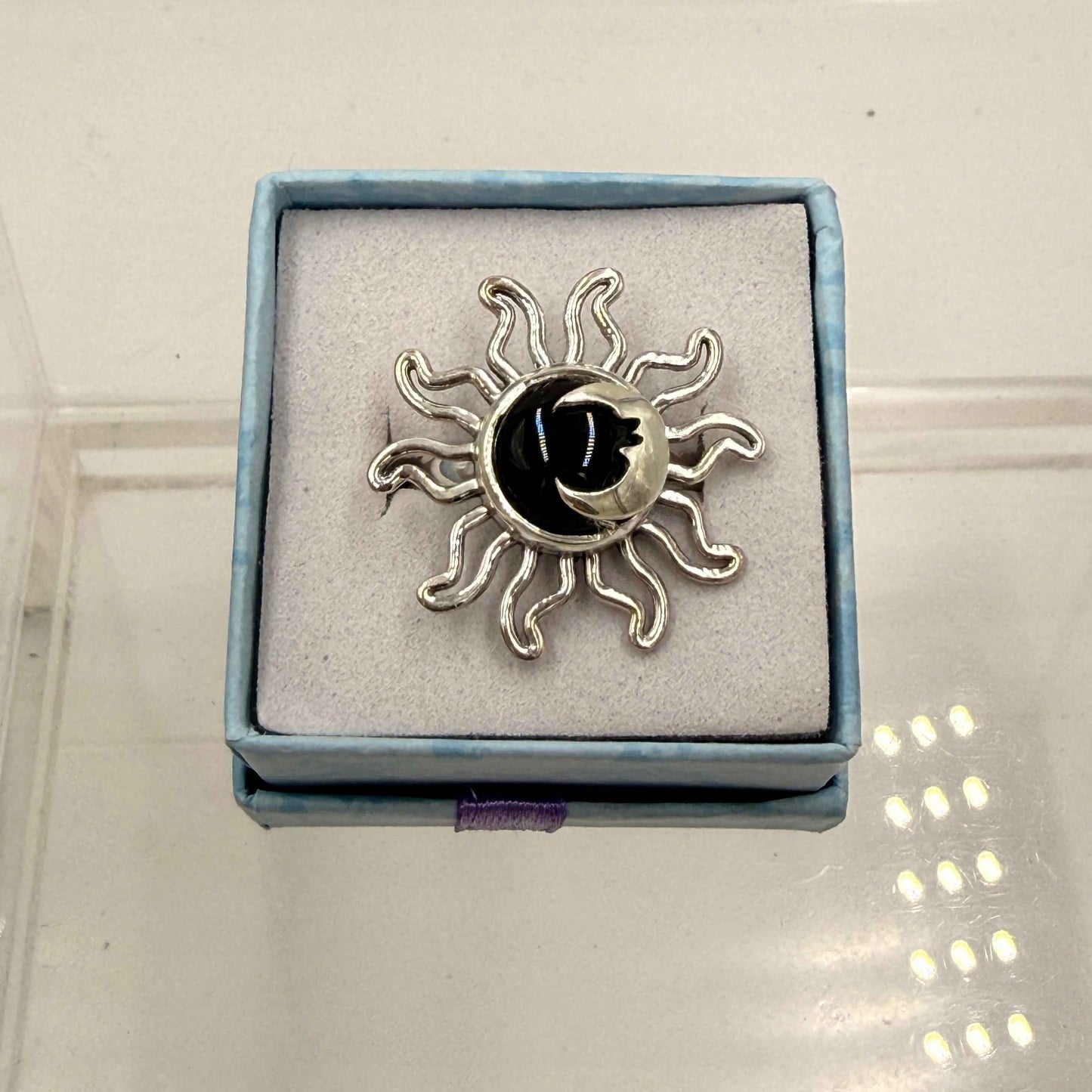 Sterling Silver Sun & Moon Black Onyx  Ring - Size 7 - Protection, Grounding & Stabilizing