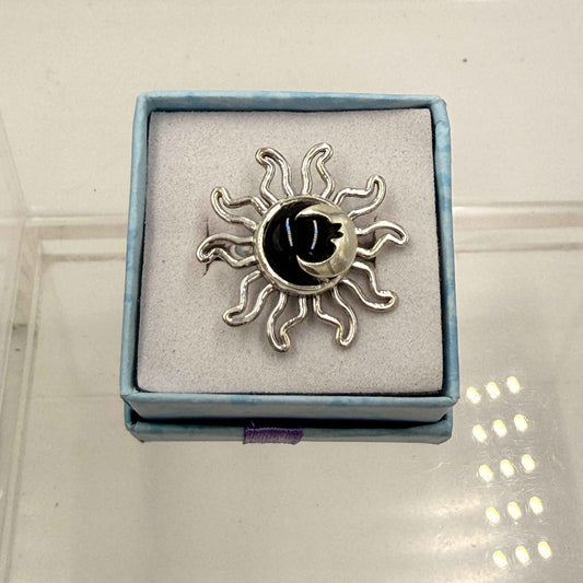 Sterling Silver Sun & Moon Black Onyx  Ring - Size 7 - Protection, Grounding & Stabilizing