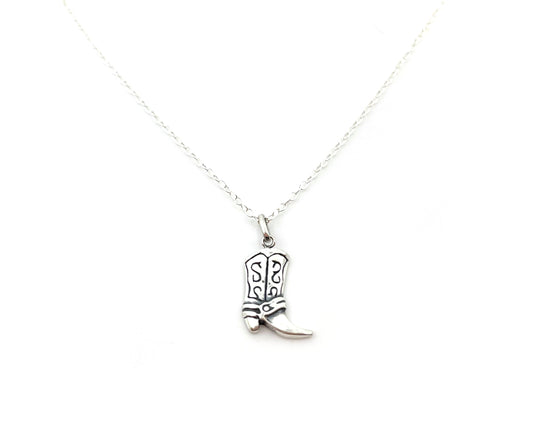 Cowgirl Boot Country Charm Necklace - Sterling Silver Jewelry - Handmade Necklace