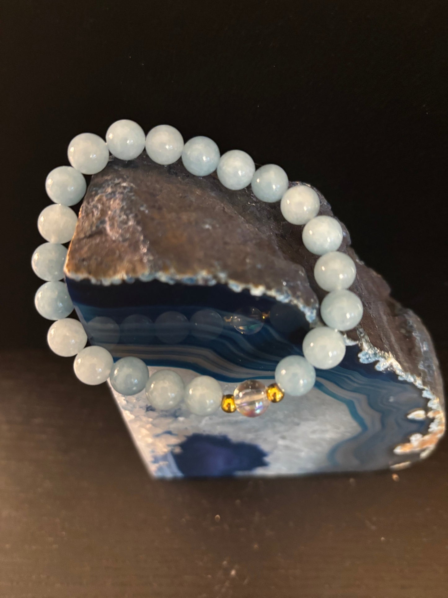 Courage - Aquamarine and White Crystal Beaded Bracelet